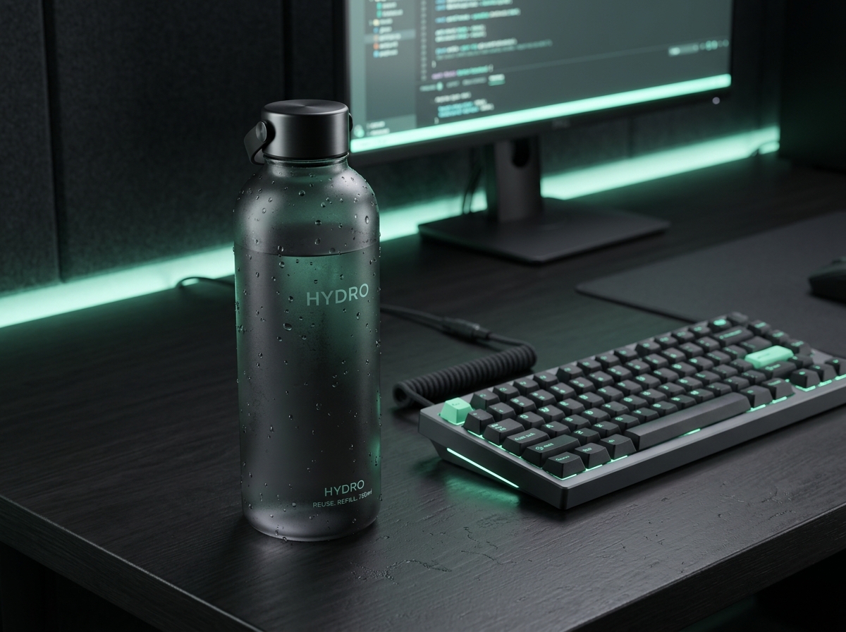 Water bottle on desk
